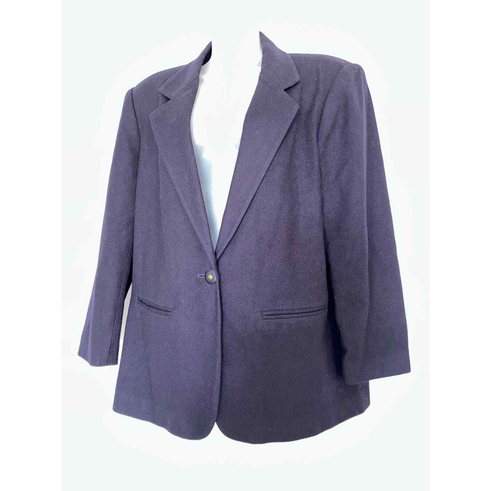 Sag Harbor Womens Blazer Jacket Size 14 Navy Blue Wool Blend Single Button
